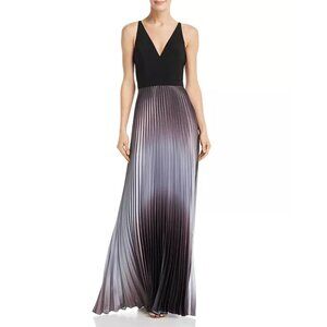 Aqua Pleated Shimmer Gown Black Silver Purple Metallic Maxi Dress Sleeveless 0